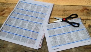 Open the newspaper in the middle, cut it in half, and then again into quarters