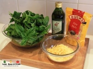Basil, Olive Oil Pine Nuts and Parmesan are all you need to make a great basil pesto.